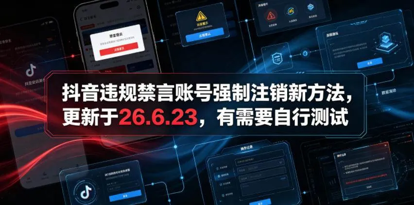 （19015期）抖音违规禁言账号强制注销新方法，更新于26.6.23，有需要自行测试-副业吧