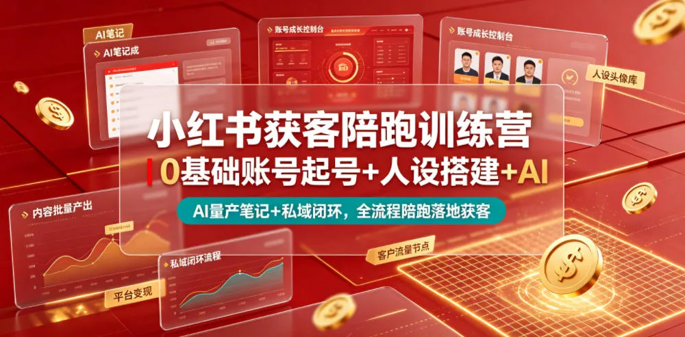 小红书获客陪跑训练营｜0基础账号起号+人设搭建+AI量产笔记+平台变现+私域闭环，全流程陪跑落地获客-副业吧