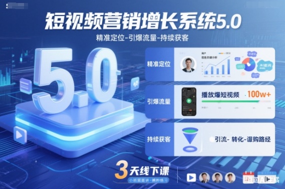 短视频营销增长系统5.0,精准定位-引爆流量-持续获客,3天线下课(音频+图片)-副业吧