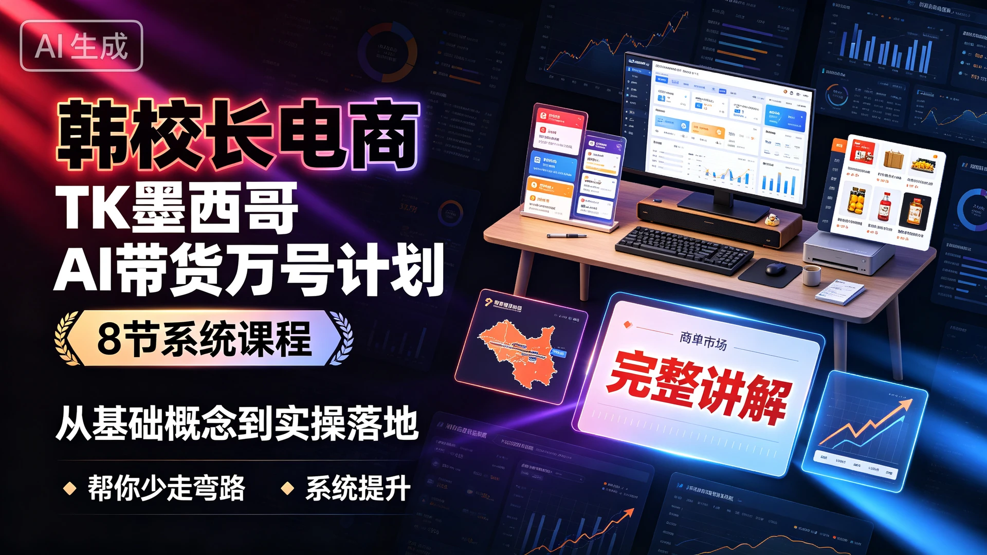 韩校长电商·TK墨西哥 AI带货万号计划,8 节系统课程,从基础概念到实操落地完整讲解,帮你少走弯路系统提升-副业吧
