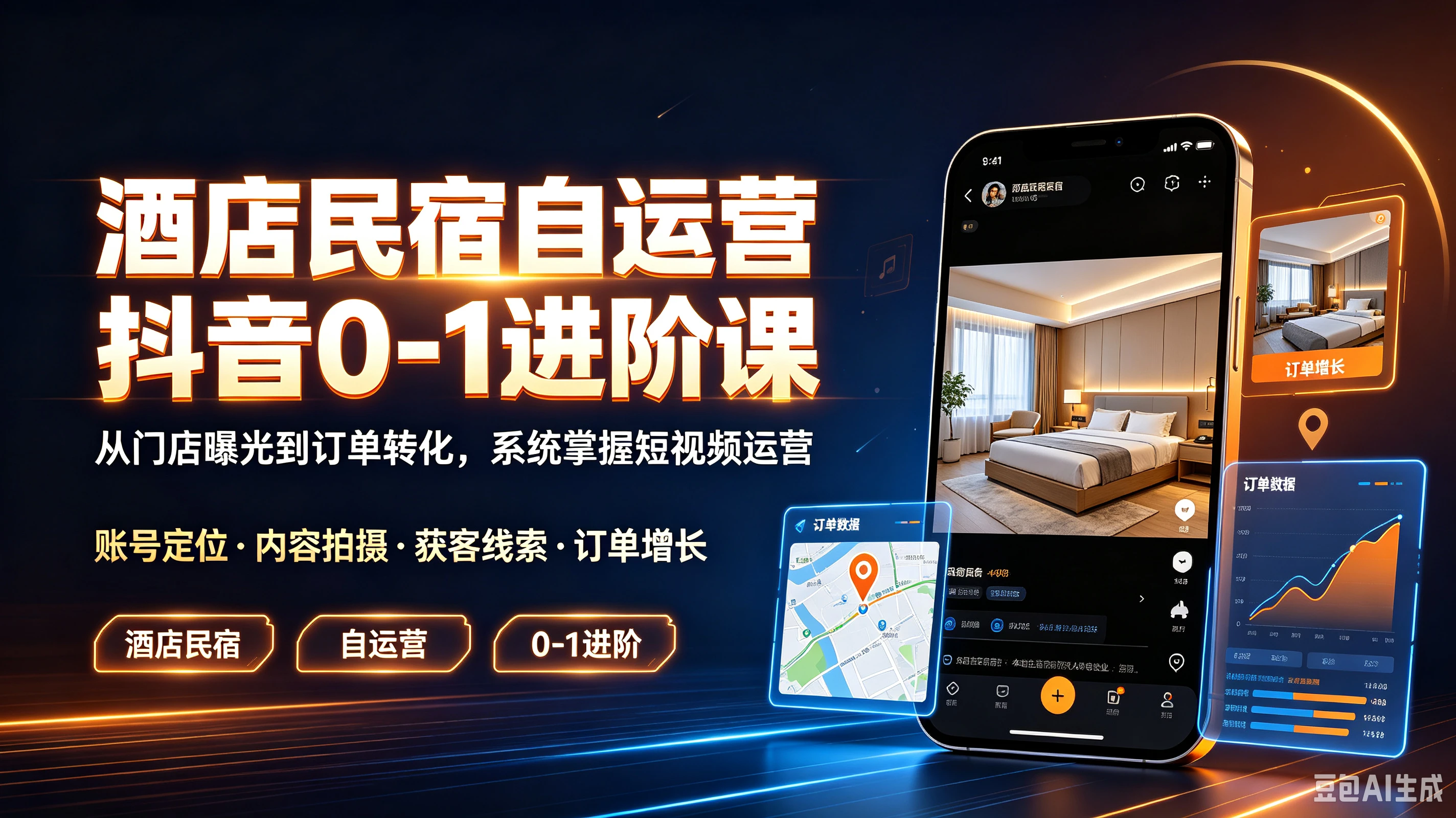 【精】酒店民宿自运营抖音0-1进阶课,从门店曝光到订单转化,系统掌握短视频运营账号定位·内容拍摄·获客线索·订单增长-副业吧