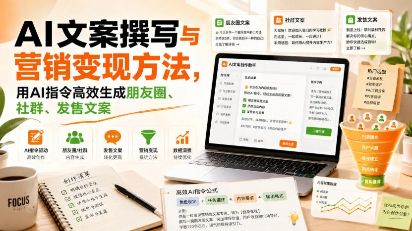 AI文案撰写与营销变现方法,用AI指令高效生成朋友圈、社群、发售文案-副业吧