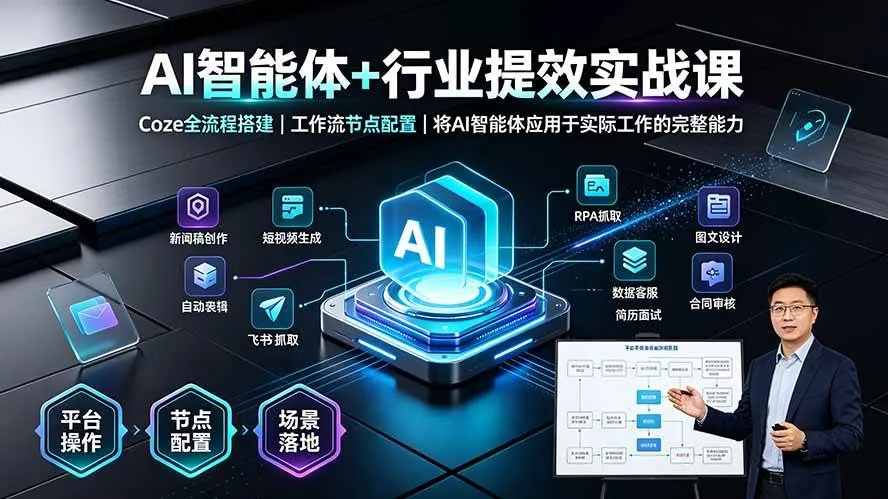(19281期)AI智能体+行业提效实战课·Coze全流程搭建|工作流节点配置|将AI智能体应用于实际工作的完整能力-副业吧