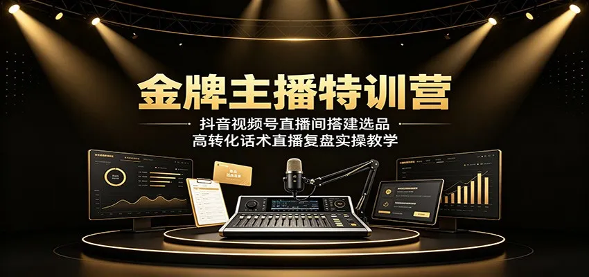金牌主播特训营:抖音视频号直播间搭建选品,高转化话术直播复盘实操教学-副业吧