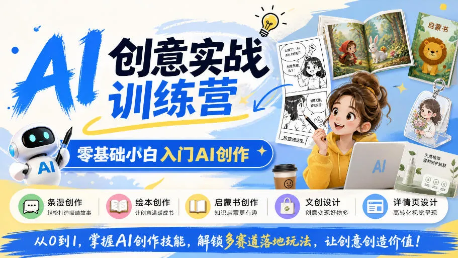 AI创意实战训练营，零基础小白入门AI创作，解锁条漫、绘本、启蒙书、文创、详情页多赛道落地玩法-副业吧