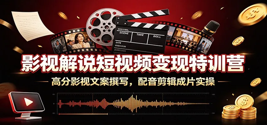 影视解说短视频变现特训营:高分影视文案撰写,配音剪辑成片实操-副业吧