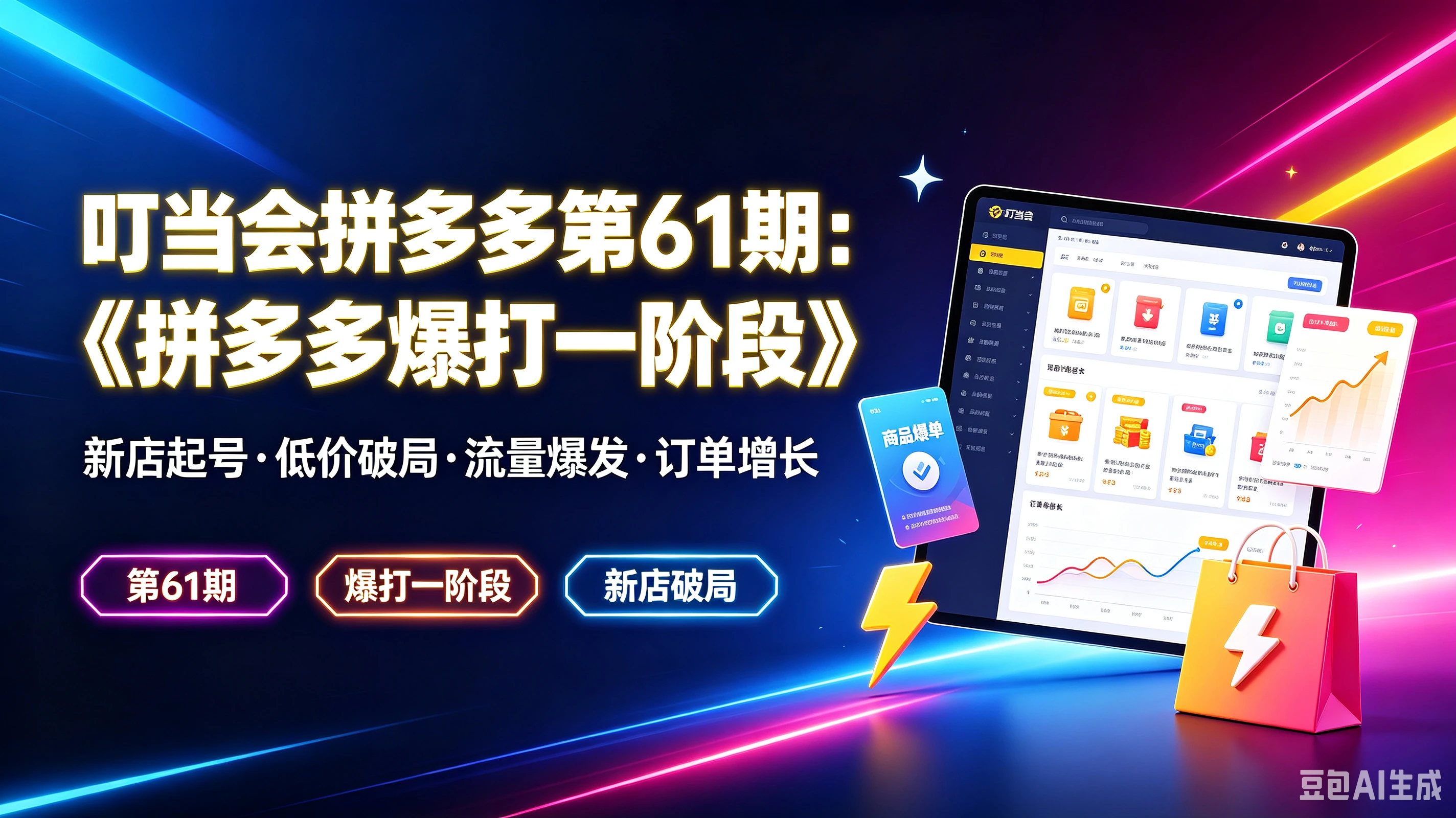 【精】叮当会拼多多第61期:《拼多多爆打一阶段》新店起号·低价破局·流量爆发·订单增长,第61期、爆打一阶段、新店破局-副业吧