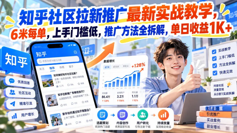 知乎社区拉新推广最新实战教学,6米每单,上手门槛低,推广方法全拆解,单日收益1K+!(更新1010)-副业吧