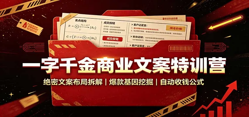 一字千金商业文案特训营：绝密文案布局拆解，爆款基因挖掘，自动收钱公式-副业吧