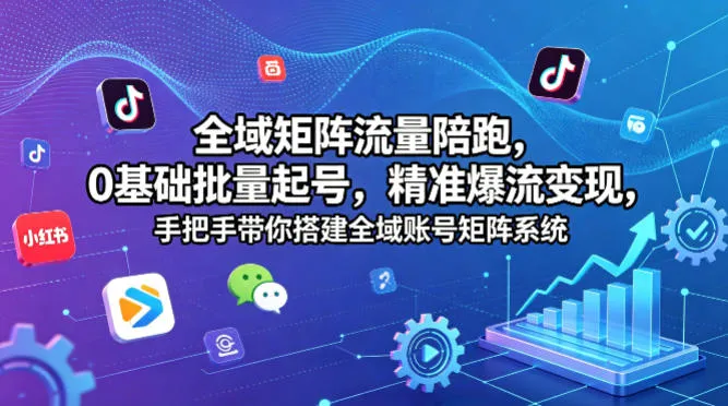 全域矩阵流量陪跑，0基础批量起号，精准爆流变现，手把手带你搭建全域账号矩阵系统-副业吧