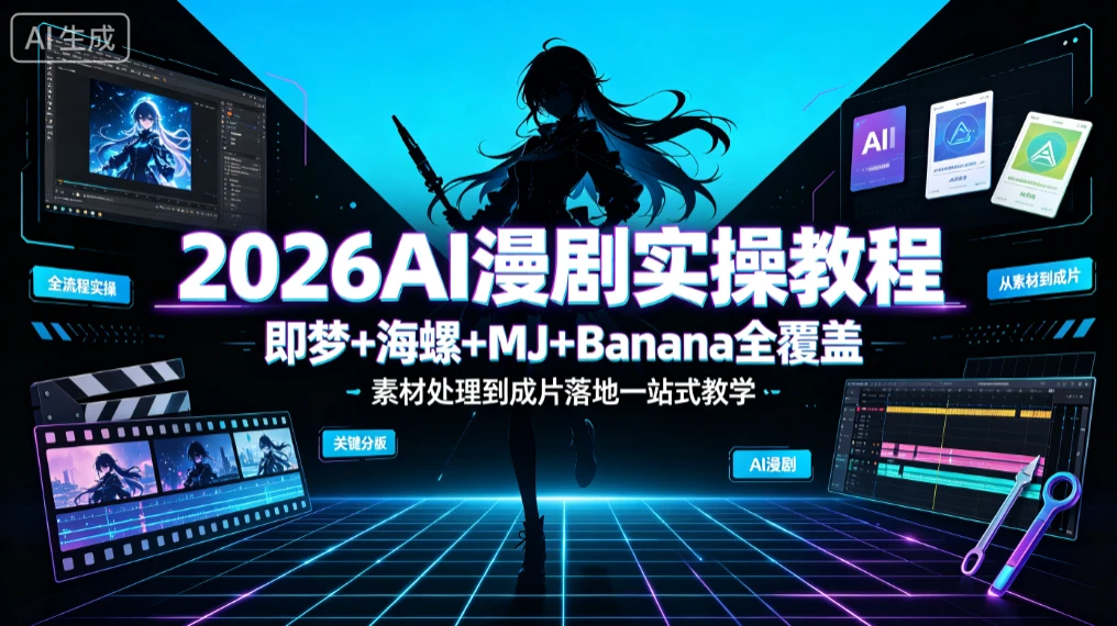【精】卓奇Ai漫剧实操教学,即梦+海螺+MJ+Banana全覆盖,素材处理到成片落地一站式教学-副业吧