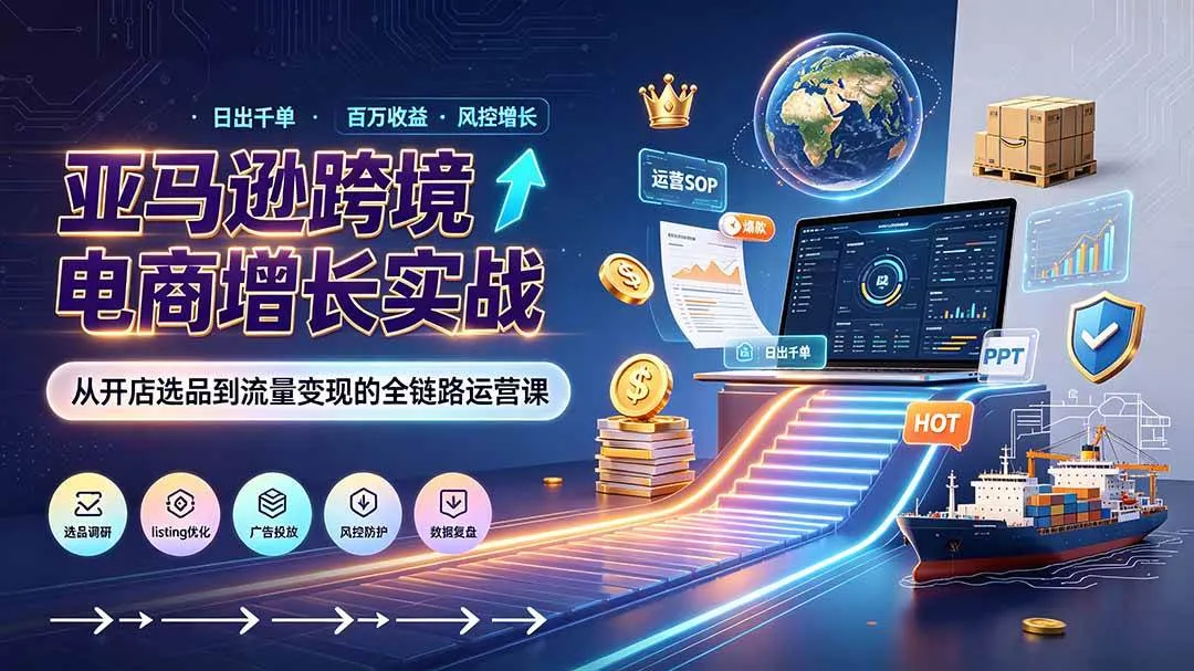 (19308期)亚马逊0-1孵化特训营8期:从注册风控到稳定日出千单实战,规避审核封店风险,标准化执行流程落地-副业吧