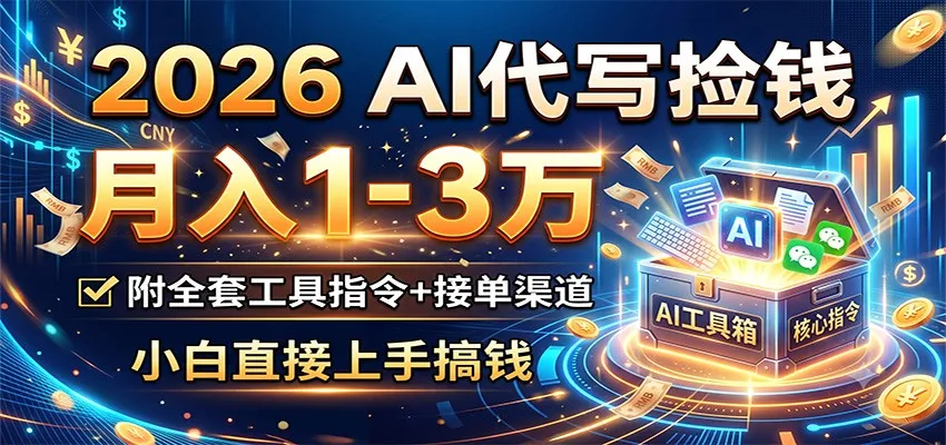 2026 AI代写捡钱，月入1-3万，附全套工具指令+接单渠道，小白直接上手搞钱-副业吧