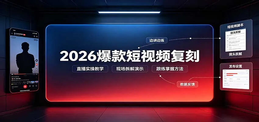 2026爆款短视频复刻：直播实操教学，配套文字文档掌握全流程-副业吧
