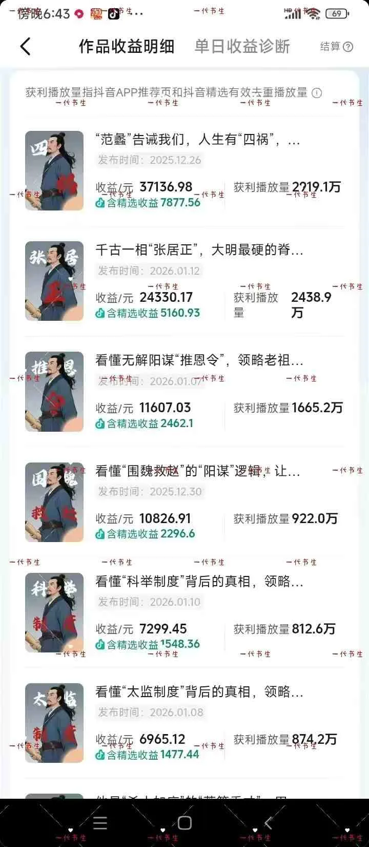 抖音300w粉丝博主的政史类科普视频教学，有大流量扶持，拿伙伴伙伴+精选独家双份收益-副业吧