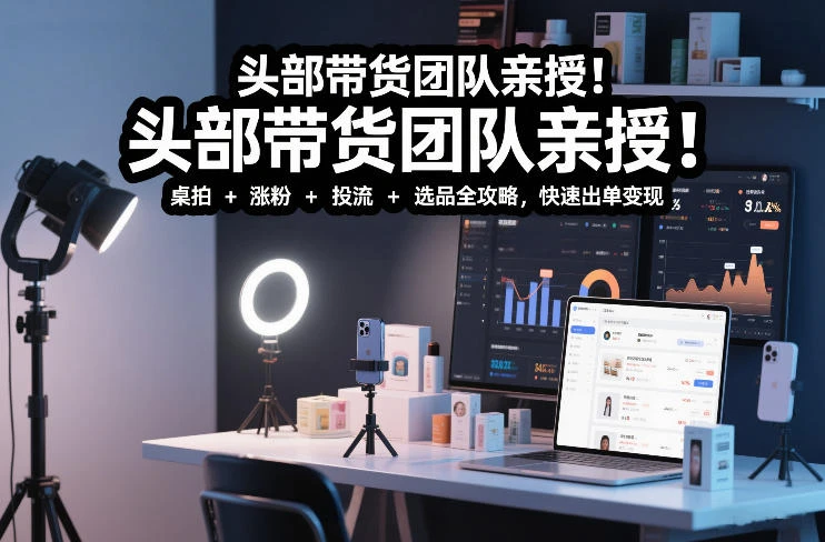 【精】头部带货团队亲授！专业短视频实拍带货课：桌拍+涨粉+投流+选品全攻略，快速出单变现，月入2w+-副业吧