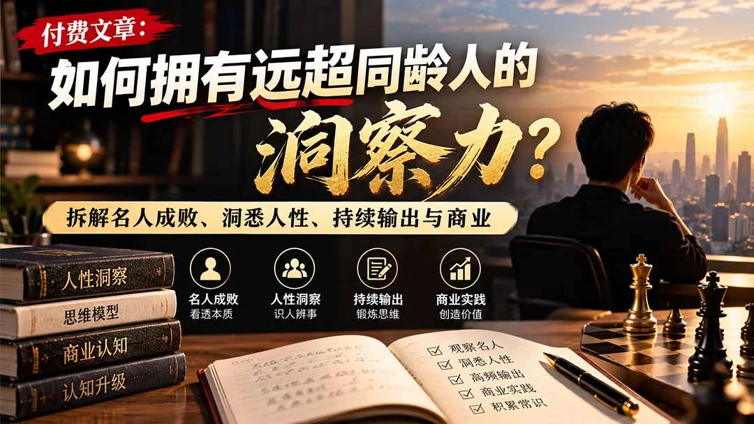 付费文章：如何拥有远超同龄人的洞察力？拆解名人成败、洞悉人性、持续输出与商业实践-副业吧