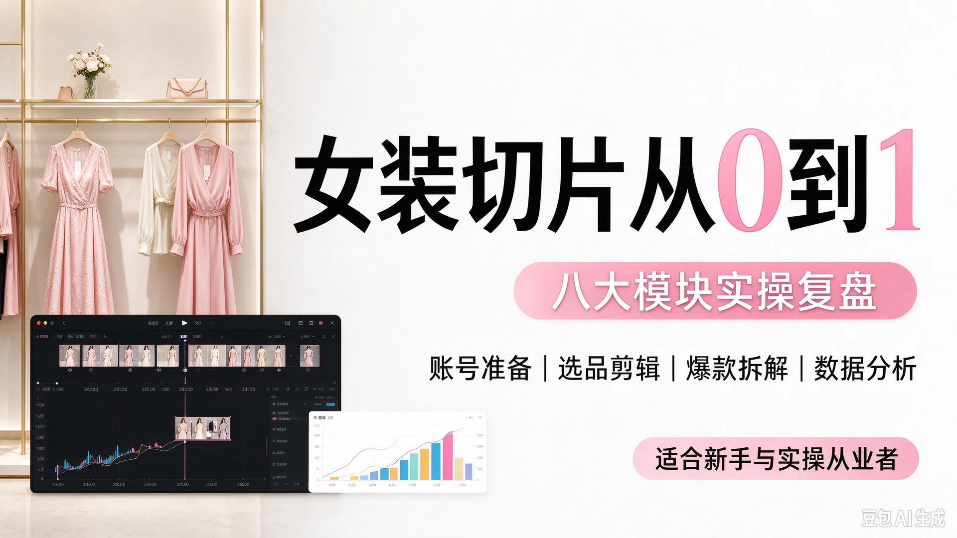 【精】女装切片从0到1：八大模块实操复盘，带你从账号准备、选品剪辑到爆款拆解数据分析，掌握女装短视频切片落地全流程，适合想做女装带货切片的新手与实操从业者-副业吧