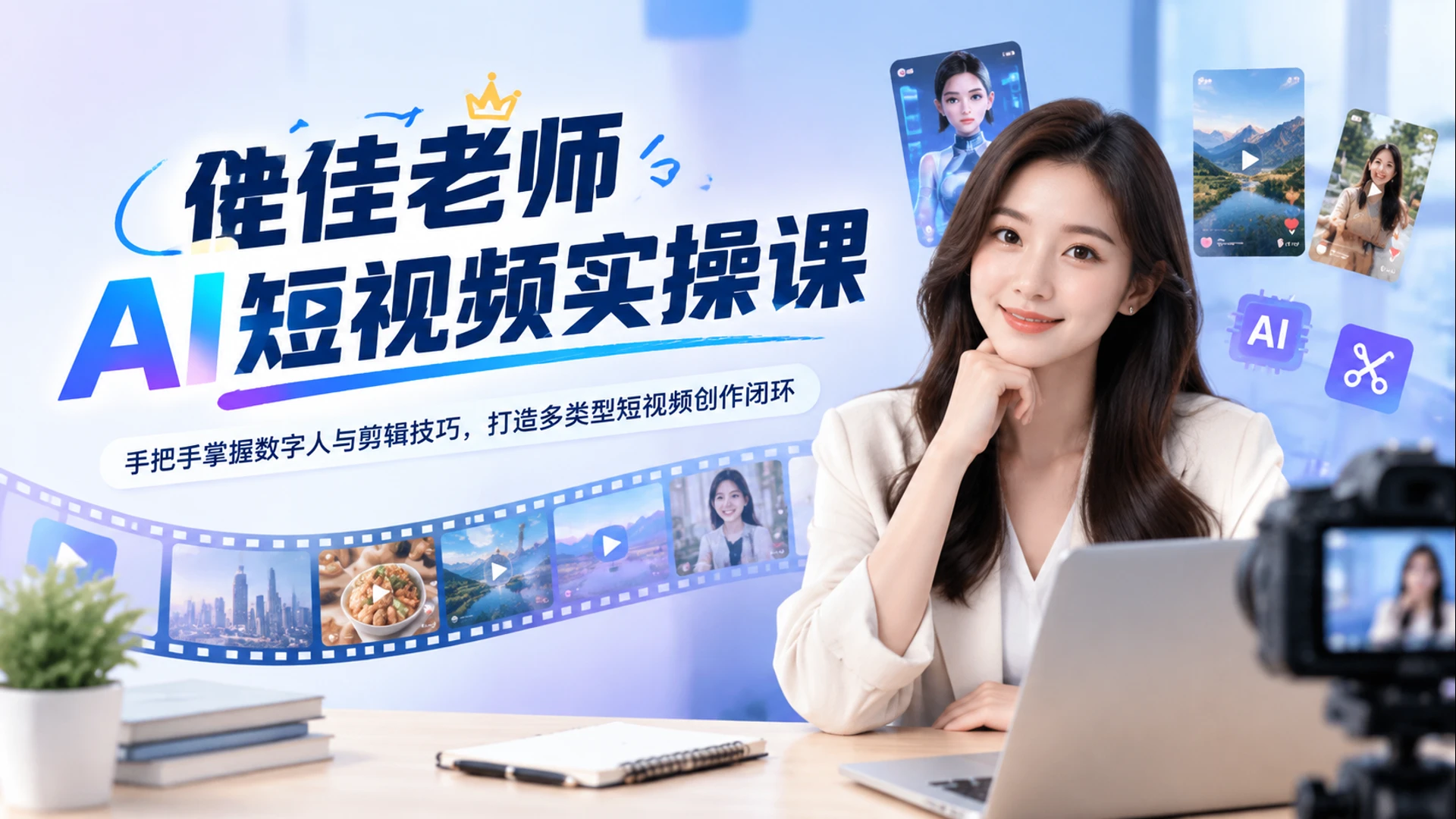 【精】佳佳老师AI短视频实操课,手把手掌握数字人与剪辑技巧,打造多类型短视频创作闭环-副业吧