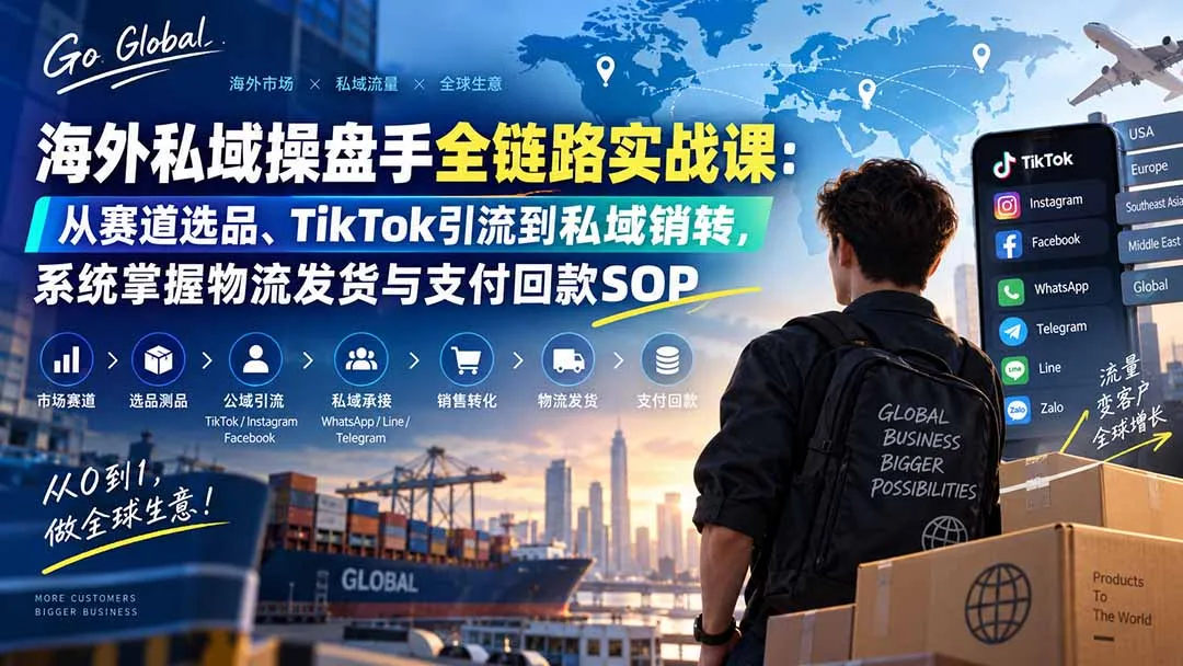 海外私域操盘手全链路实战课：从赛道选品、TikTok引流到私域销转，系统掌握物流发货与支付回款SOP-副业吧