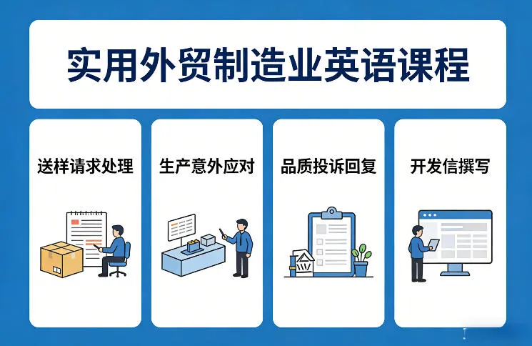 实用外贸制造业英语课程，教你专业处理送样请求、应对生产意外、回复品质投诉、撰写开发信等-副业吧