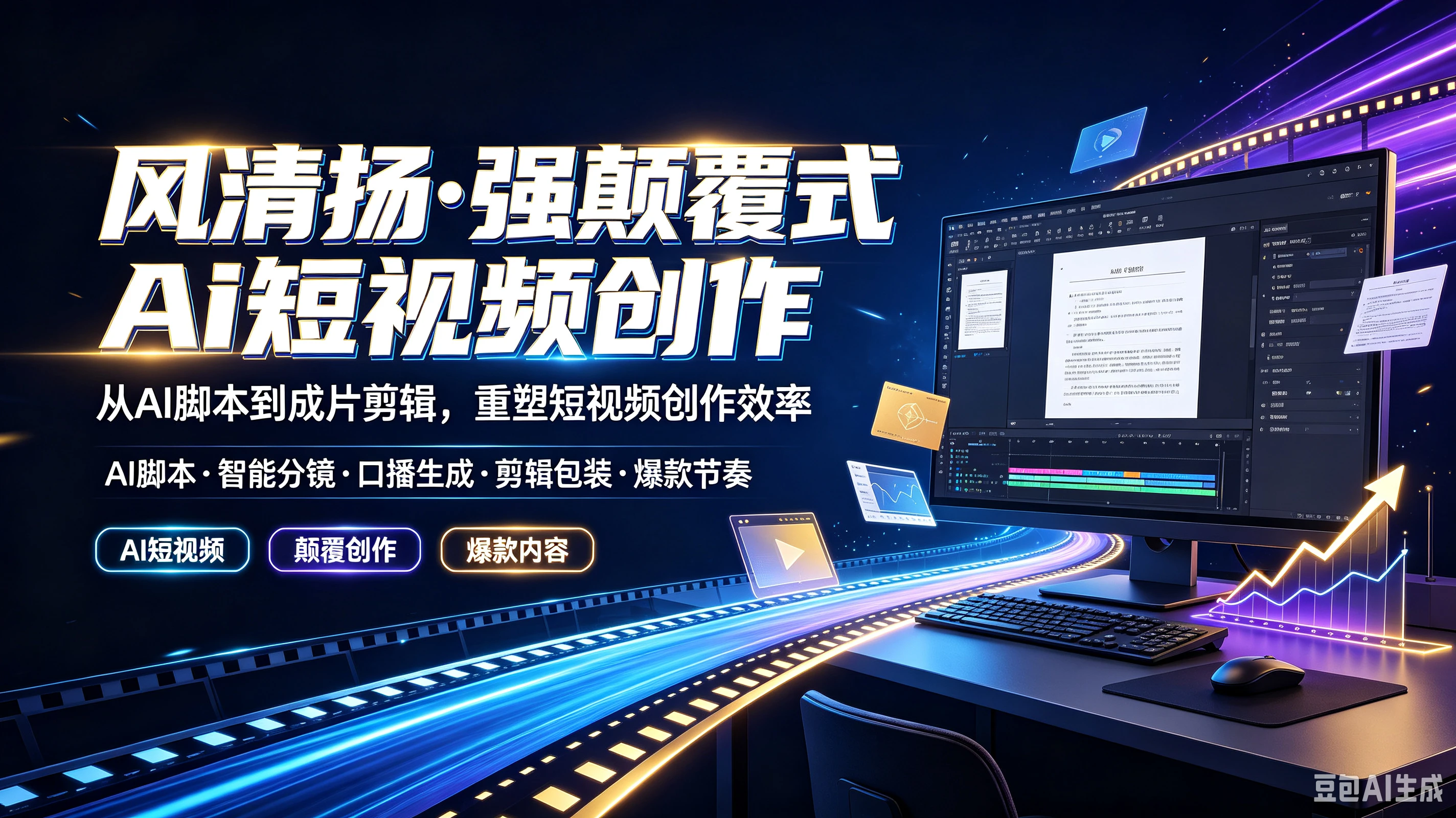 【精】风清扬·强颠覆式Ai短视频创作，从AI脚本到成片剪辑，重塑短视频创作效率，AI脚本、智能分镜、口播生成、剪辑包装、爆款节奏-副业吧