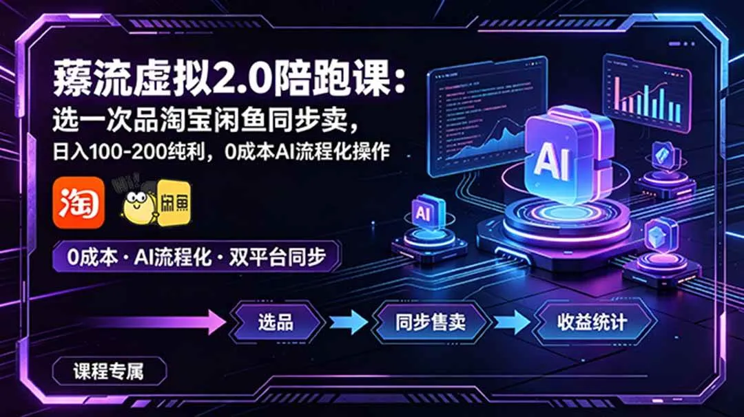 (18942期)薅流虚拟2.0陪跑课:选一次品淘宝闲鱼同步卖,日入100-200纯利,0成本AI流程化操作-副业吧 (18942期)薅流虚拟2.0陪跑课:选一次品淘宝闲鱼同步卖,日入100-200纯利,0成本AI流程化操作-副业吧