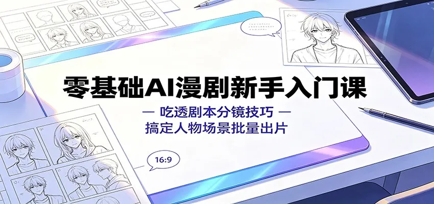 零基础AI漫剧新手入门课:吃透剧本分镜技巧,搞定人物场景批量出片-副业吧