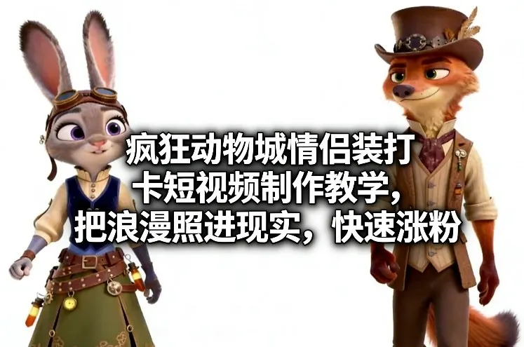 疯狂动物城情侣装打卡短视频制作教学，把浪漫照进现实，快速涨粉-副业吧