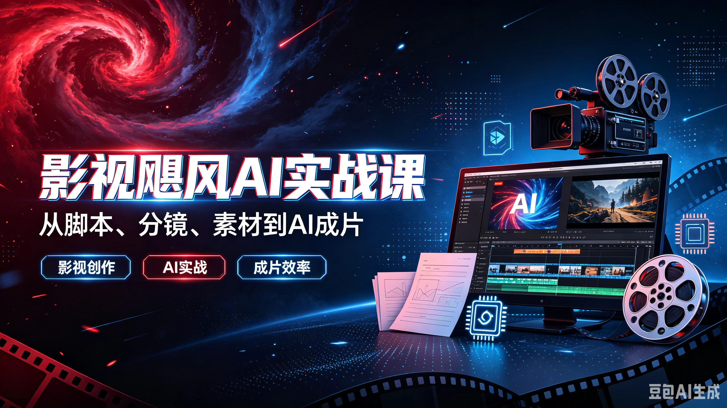 【精】影视飓风AI实战课从脚本、分镜、素材到AI成片,影视创作、AI实战、成片效率-副业吧