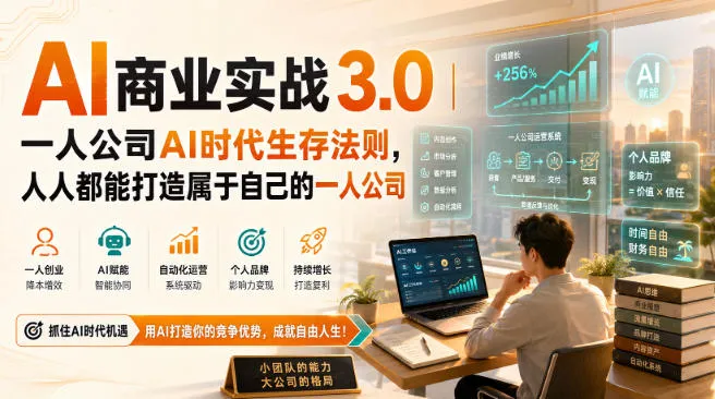 [精】AI商业实战3.0|一人公司AI时代生存法则,人人都能打造属于自己的一人公司-副业吧