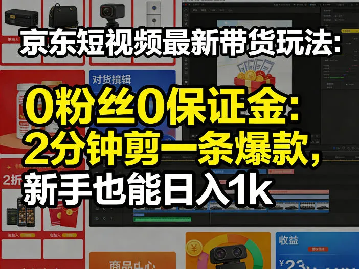 京东短视频最新带货玩法，0粉丝0保证金，2分钟剪一条爆款，新手也能日入1k+【揭秘】-副业吧