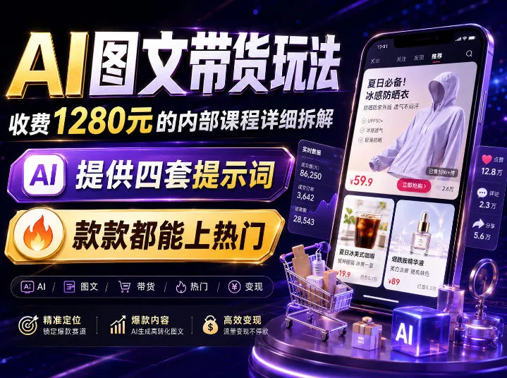 AI图文带货内部玩法，1280内部课程对外系统拆解，看完直接上手变现！-副业吧