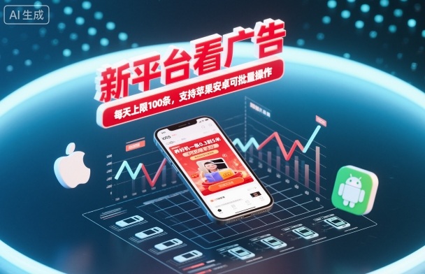 新平台看广告,养好机一条0.3到5米,每天上限100条,支持苹果安卓可批量操作-副业吧