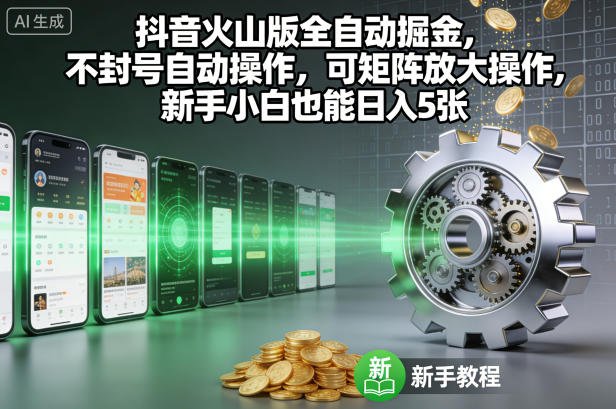 抖音火山版全自动掘金,不封号自动操作,可矩阵放大操作,新手小白也能日入5张【揭秘】-副业吧