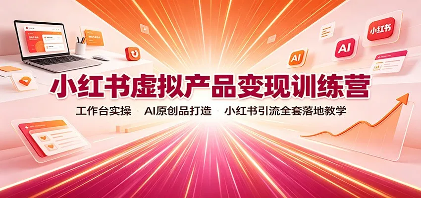 小红书虚拟产品变现训练营：工作台实操，AI原创品打造，小红书引流全套落地教学-副业吧