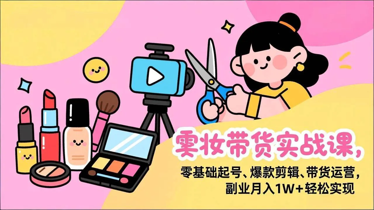 (17189期)美妆带货实战课,零基础起号、爆款剪辑、带货运营,副业月入1W+轻松实现-副业吧