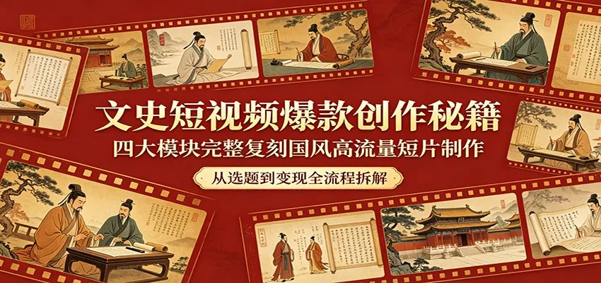 文史短视频爆款创作秘籍：四大模块完整复刻国风高流量短片制作-副业吧