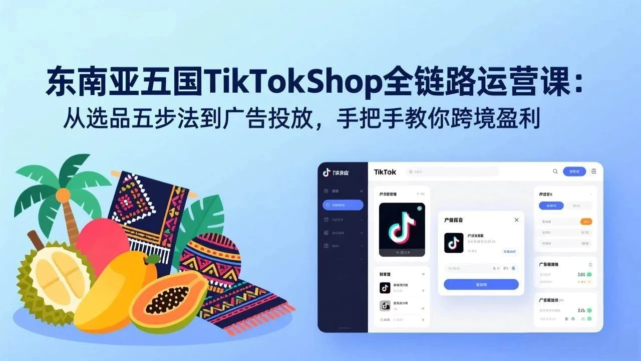 【精】东南亚五国TikTok Shop全链路运营课：从选品五步法到广告投放，手把手教你跨境盈利-副业吧