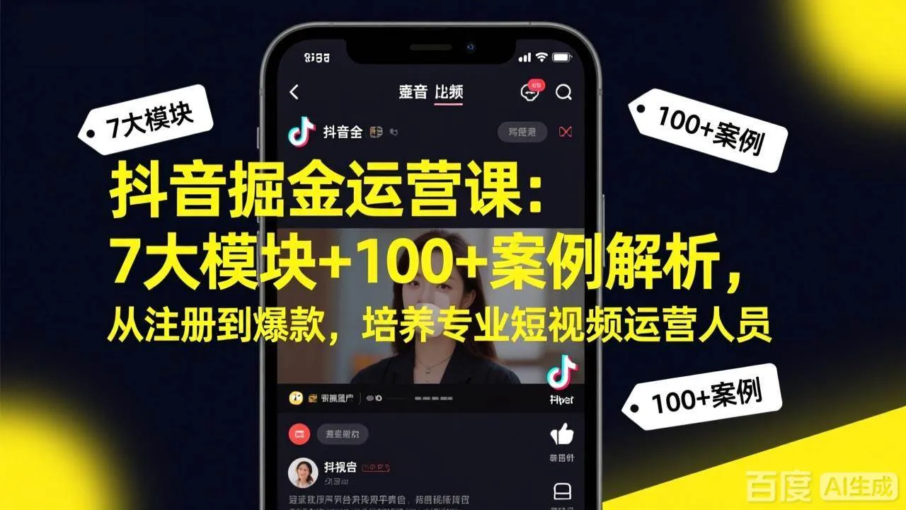 （17573期）抖音掘金运营课：7大模块+100+案例解析，从注册到爆款，培养专业短视频运营人员-副业吧