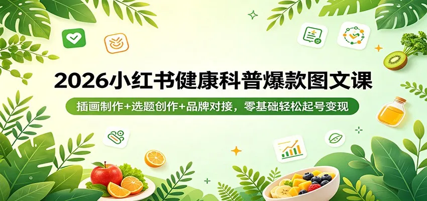 2026小红书健康科普爆款图文课：插画制作+选题创作+品牌对接，零基础轻松起号变现-副业吧