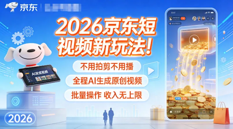 2026京东短视频新玩法！不用拍剪不用播，全程AI生成原创视频，批量操作收入无上限-副业吧