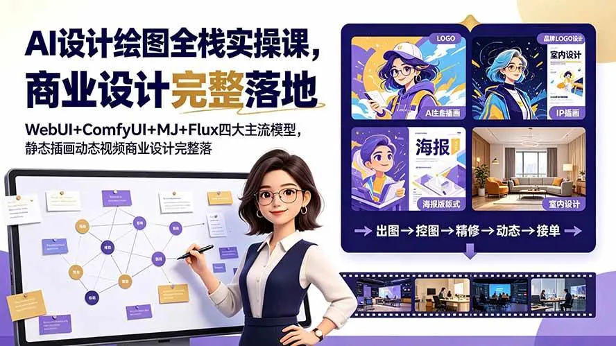 (19244期)AI设计绘图全栈实操课,WebUI+ComfyUI+MJ+Flux四大主流模型,静态插画动态视频商业设计完整落地教程-副业吧