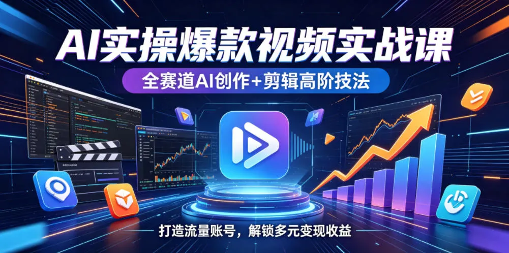AI实操爆款视频实战课,全赛道AI创作+剪辑高阶技法,打造流量账号,解锁多元变现收益-副业吧