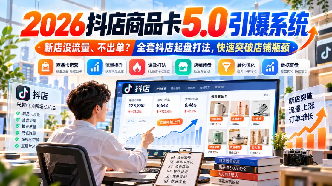 2026抖店商品卡5.0引爆店铺流量，新店没流量、不出单？全套抖店起盘打法，快速突破店铺瓶颈-副业吧
