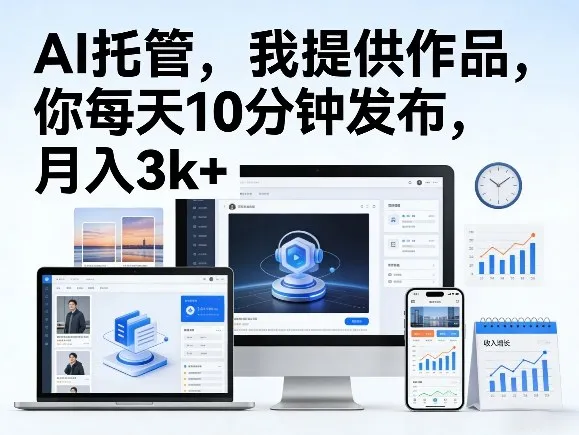 公众号AI托管，我提供作品，你每天10分钟发布，月入3k+【揭秘】-副业吧