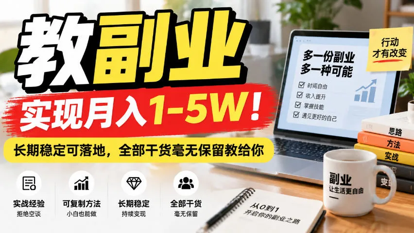 “教副业”实现月入1-5W!长期稳定可落地,全部干货毫无保留教给你【揭秘】-副业吧