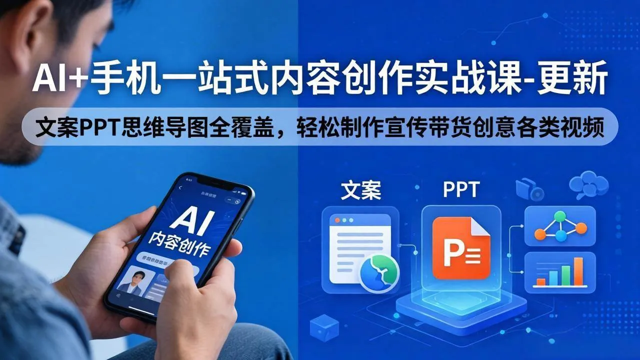（18204期）AI+手机一站式内容创作实战课-更新，文案PPT思维导图全覆盖，轻松制作宣传带货创意各类视频-副业吧