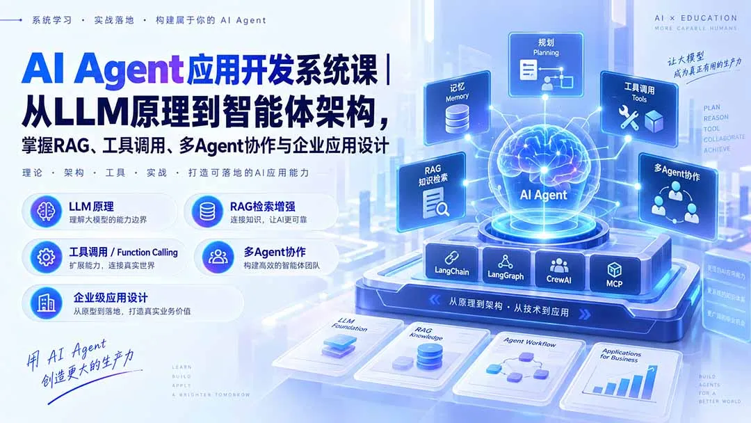 AI Agent应用开发系统课-179节|从LLM原理到智能体架构,掌握RAG、工具调用、多Agent协作与企业应用设计-副业吧