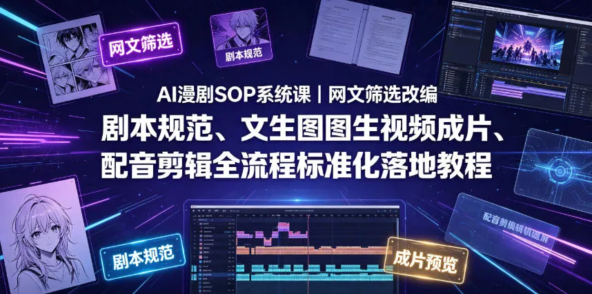 AI漫剧SOP系统课｜网文筛选改编、剧本规范、文生图图生视频成片、配音剪辑全流程标准化落地教程(更新0810)-副业吧